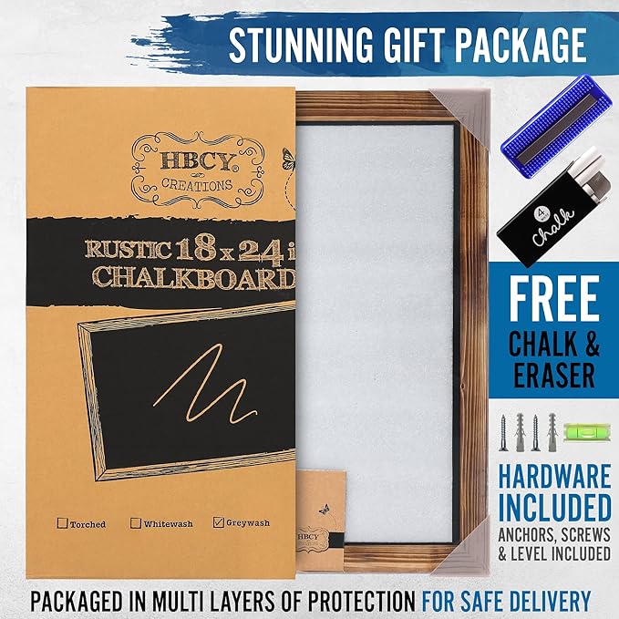HBCY Creations 11" X 17" Torched Brown Solid Wood Frame Wall Chalkboard, Magnetic Surface, Home Décor, Restaurant & Café Menus, Blackboard, Includes Chalk, Eraser & Hanging Hardware