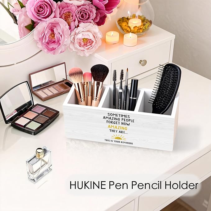 HUKINE Thank You Gifts Pen Holder for Desk Decoration, Sometimes Amazing People Forget Wooden Box Sign Pencil Holder Organizer for Home Office Desk Accessories, Appreciation Gifts for Coworkers