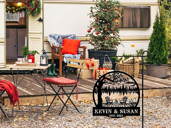 Personalized Mountain Campfire Sign, Custom Fire Pit & Campsite Decor, Metal Outdoor Camping Sign, Personalized Camping Gifts, Custom Campfire Name Sign, Camper Decor, Unique Outdoor Wall Art