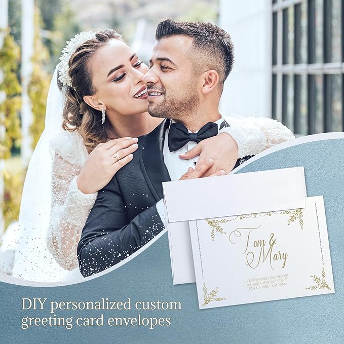 White Shimmer 5x7 Blank Cards and Envelopes, Goefun Pearl White Folded Cardstock and A7 Envelopes Self Seal 100 Pack for Wedding, Invitations, DIY Greeting Cardstock, Thank You Cards & All Occasion
