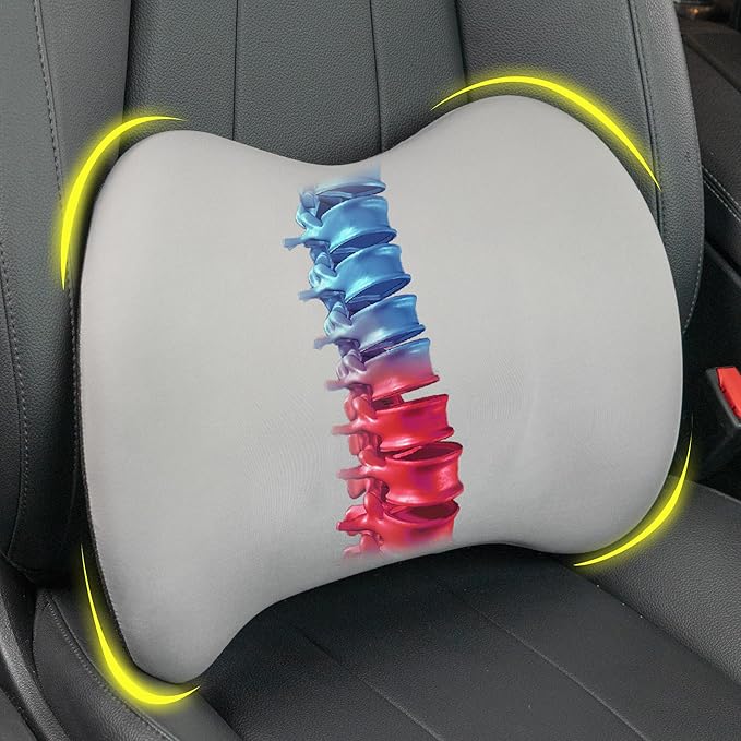 Lumbar Support Pillow for Car, Memory Foam Lumbar Pillow for Lower Back Pain Relief - Back Cushion for Driving, Chair Support for Car-Office Chair, Wheelchair - Matte Gray