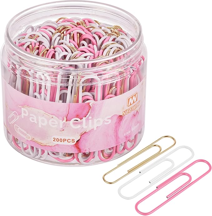 NEEWAY 200pcs Large Pink Paper Clips, 2 Inch Jumbo Paper Clip, Ceative Colored Paperclips for Paperwork Office School and Personal Use