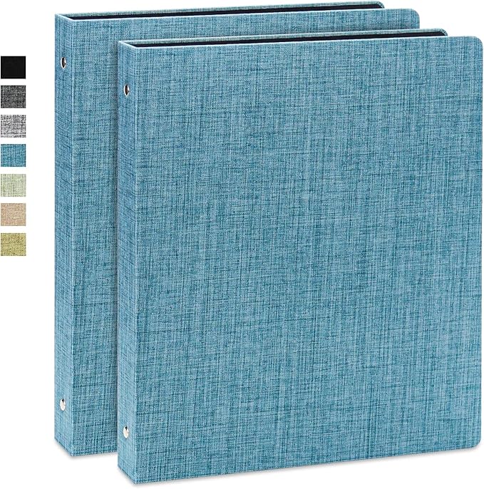 Vienrose 3 Ring Binder 1 Inch Round Rings with Linen Fabric Cover, Fits 8.5 x 11 Inch Paper, Durable Organizer for School, Office, Home, Recipes (2 Pack,Blue)