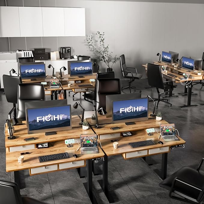 FiCiHi Adjustable Height Standing Desk with 4 Drawers,48 x 30 inches Electric Sit Stand Home Office Desk with Two Tiers, 3 Memory Presets, Monitor Stand Riser, USB A/C Charging Port