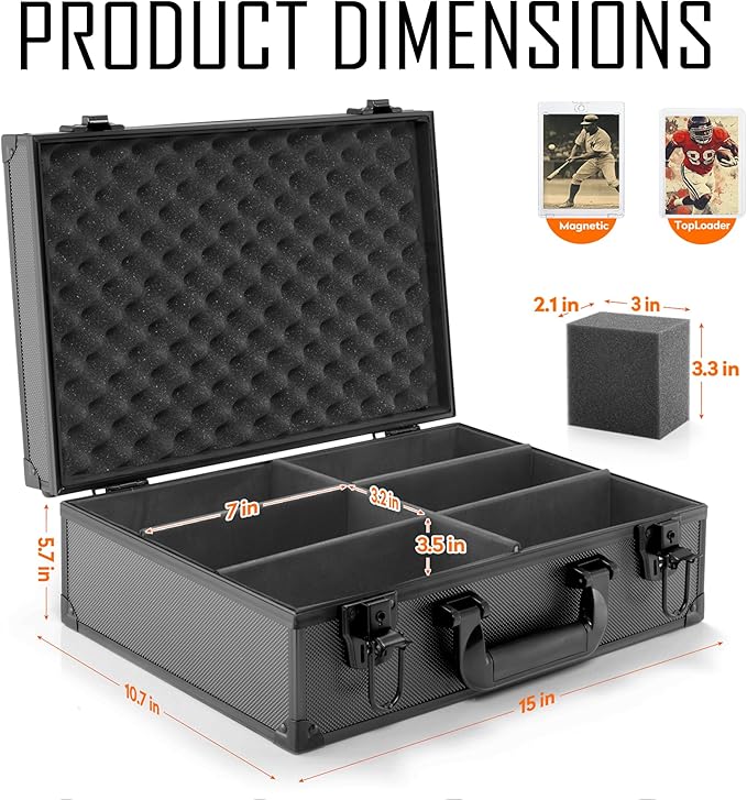 MewVeer Top Loader Case, Trading Card Storage Box with Key Lock for Sports Cards, Trading Cards, Hard Case Holds 600+ Top Loaders or 130+ 35pt One Touch