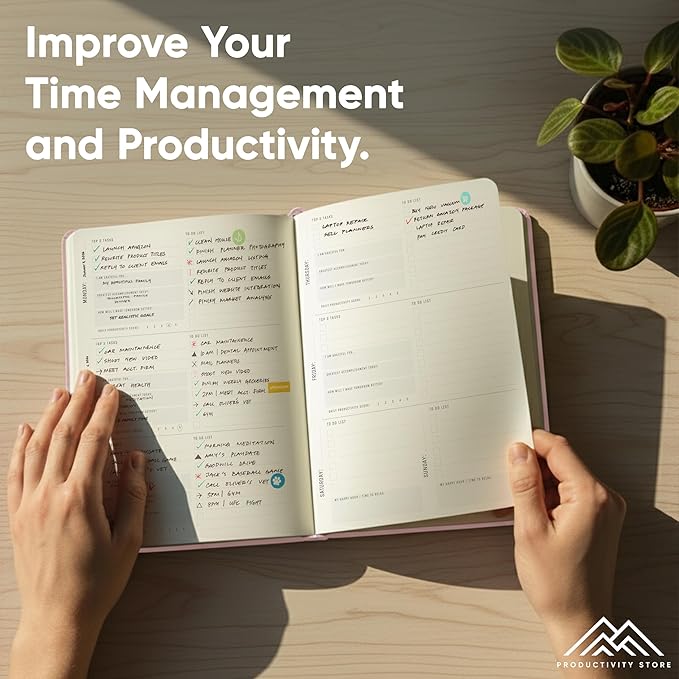 PRODUCTIVITY STORE Pro - Undated, 2026 Planner, 5.8” x 8.3” - The #1 Productivity Planner to Achieve Your 2026 Goals - Planner 2026-2027 - Pink - A5