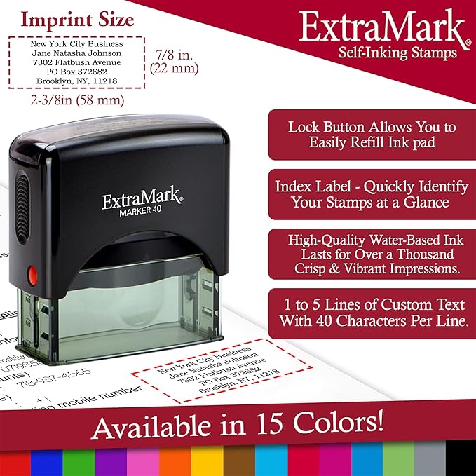 ExtraMark Return Address Stamp - Custom Self Inking Rubber Stamp - Personalized Stamp - Customizable Text with 15 Colors - Wedding Invitation & Housewarming Rubber Stamp
