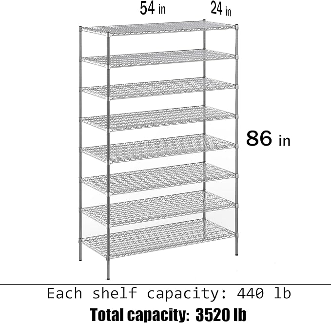 Regal Altair 24" Deep x 54" Wide x 86" Height Wire Shelving Kit | 8-Tier | NSF Commercial Storage Rack Unit
