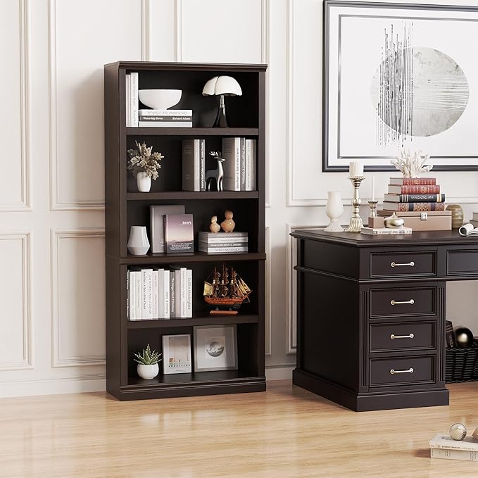Bevfint Bookshelf, Open Storage 70 Inch Tall 5 Shelf Bookcase, Floor Standing Bookshelves and Bookcases, Book case for Farmhouse Library Office Bedroom Kids, Dark Cherry - 5 Tier