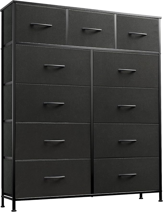 WLIVE Tall Dresser for Bedroom, Fabric Dressers Storage Tower, Dresser & Chest of Drawers Organizer Unit with 11 Drawers, Storage Cabinet, Hallway, Closets, Steel Frame, Wood Top, Charcoal Black
