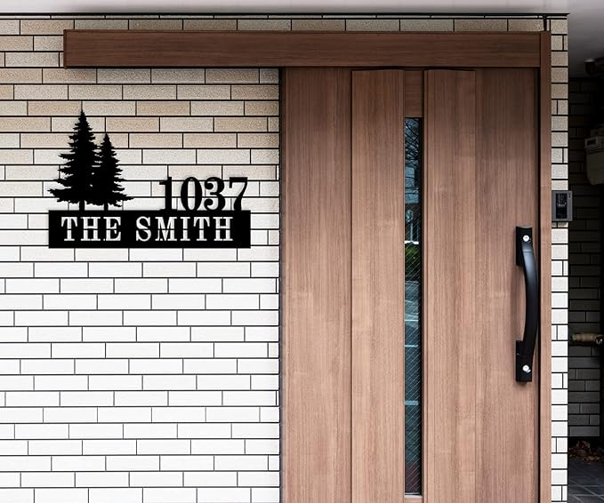 Personalized Pine Trees House Number Metal Sign Custom Address Metal Signs with Family Name