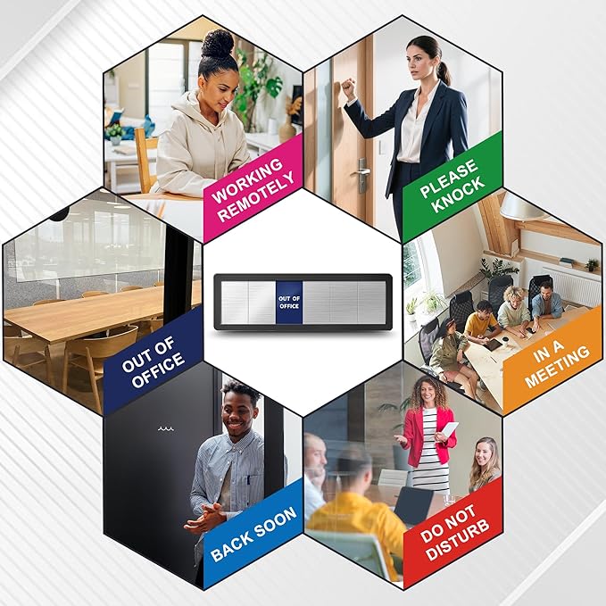 Office Door Signs-Meeting in Progress Door Sign with 6 Options, Do Not Disturb, In a Meeting, Out of Office, Please Knock, Working from Home, Back Soon, Business Privacy Sign Shows the Status of the Person Inside the Room