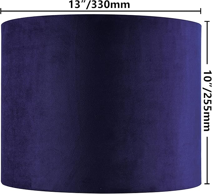 GO&SO Dark Blue Velvet Drum Lamp Shade Set of 2 Medium 13" Top x 13" Bottom x 10" High(Spider) Modern Lamp Shades for Table Lamps & Bedside Lamp Replacement Lampshade Required Assembly