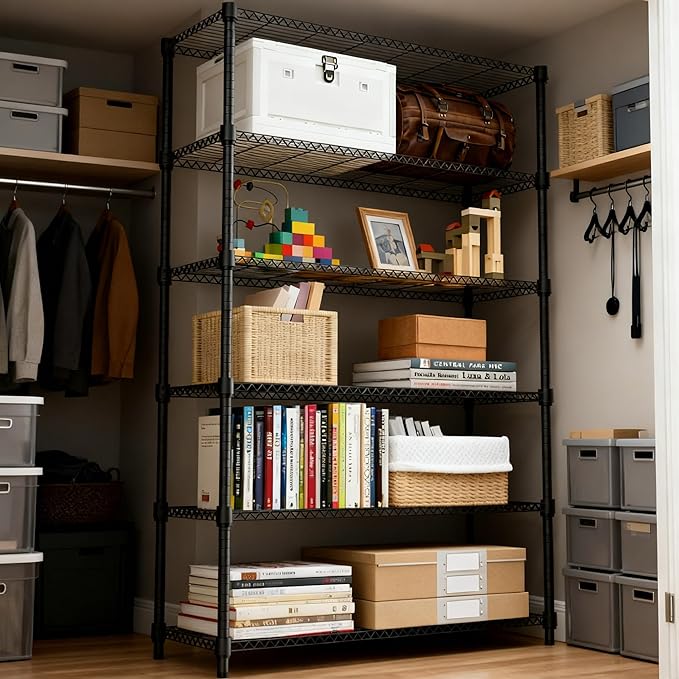 M MZG 6 Tiers Shelf 2100 lbs Steel Storage Shelving Utility Shelving Unit Steel Organizer Wire Rack for Home,Kitchen,Office,Garage Black 17.7" D x 47.2" W x 82.4" H