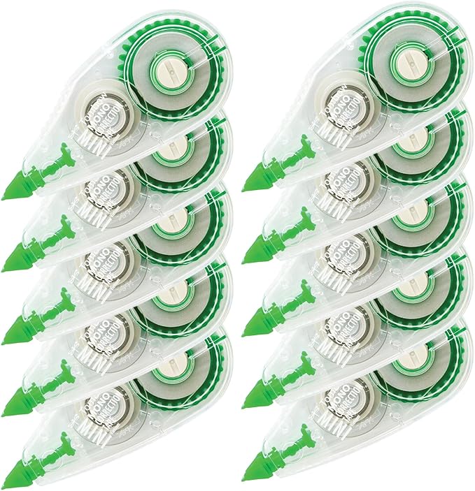 Tombow 68722 MONO Mini Correction Tape Easy to Use Applicator for Instant Corrections,Clear, 10-Pack