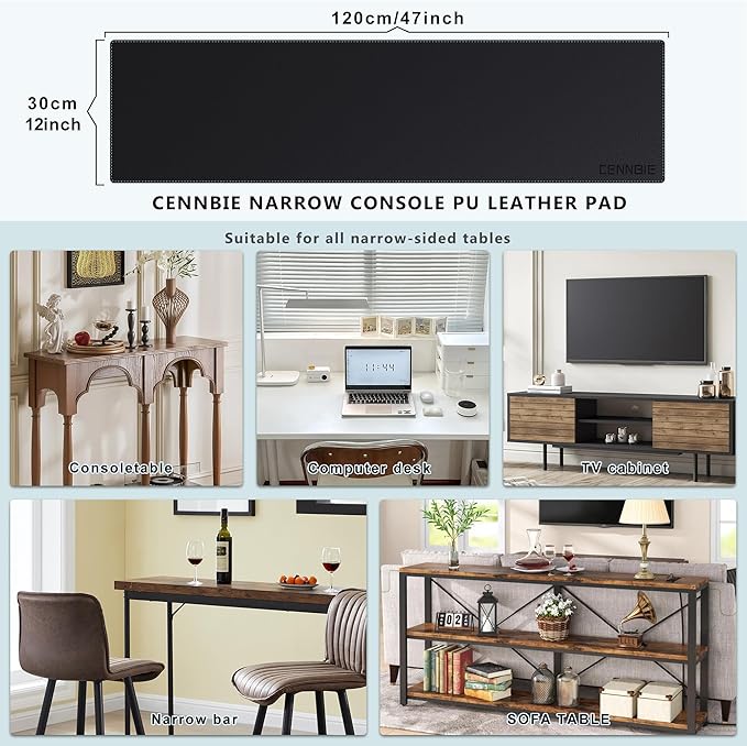 CENNBIE Console Table Cover, Leather Sofa Table Cover, Narrow Console Table Cover-Sofa Tables Narrow Long Cover, Applicable to Sofa Tables Behind Couch and TV Console Table (55.1 x 11.8in,Black)