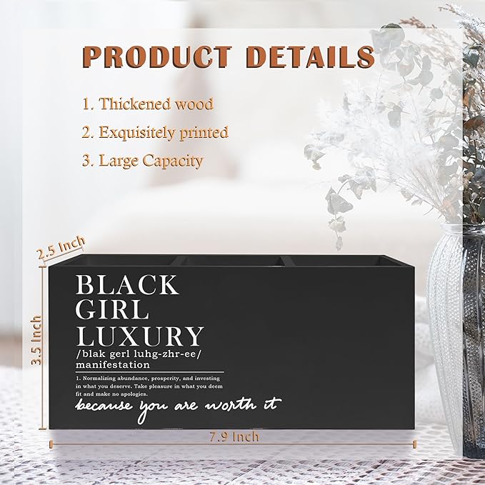 Exqcom Black Girl Luxury Inspirational Pen Pencil Holder, Desk Accessories Gifts for Black Women, African American Positive Affirmations Pencil Pen Holder Organizer for Home Office
