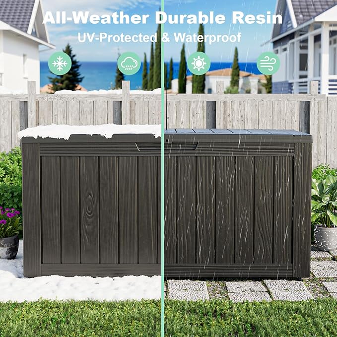 EasyUp 90 Gallon Deck Boxes Waterproof, Outdoor Large Storage Boxes with Lids, Outside Resin Storage Box & Deck Boxes for Patio, Garden Use(Black)