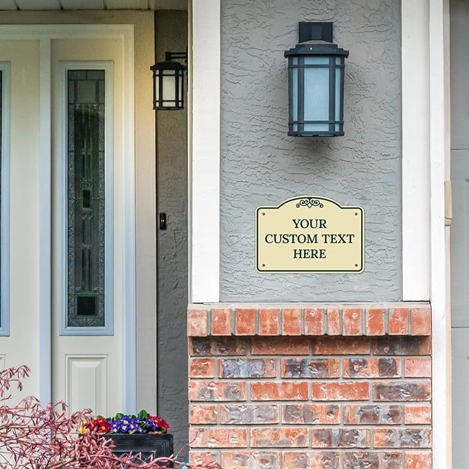 Custom Decorative Sign, Personalized Metal Sign for Business, Driveway, Home, Airbnb, Office Door Plaque, Green Border Sign, 14x10 Inches, ACM, Fade Resistant, Made in USA by Sigo Signs