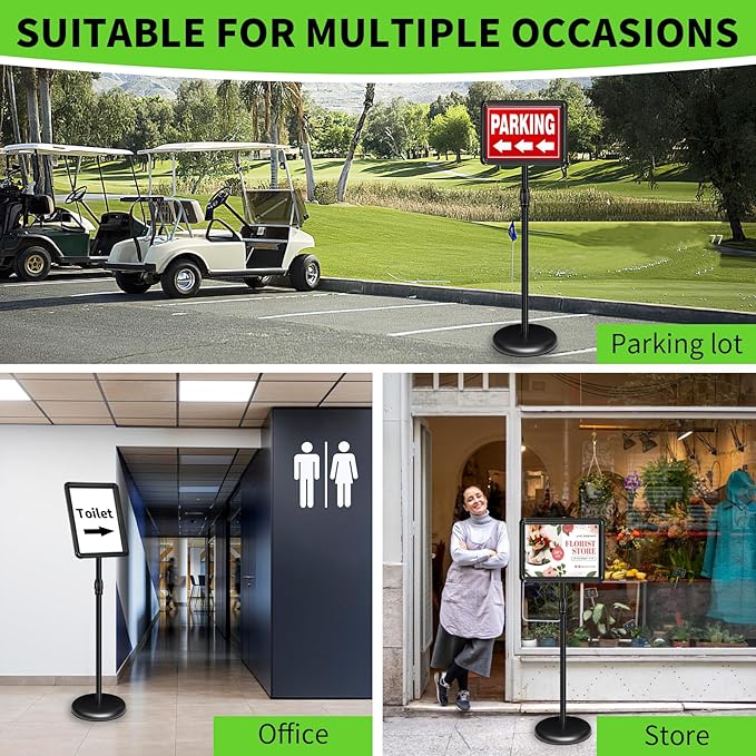 INNOVSIGN 2Packs Adjustable Pedestal Sign Holder Stand 8.5''x11'', Floor Standing Poster Sign Stand for Vertical/Horizontal View Sign stand,Outdoor/Indoor Standing Sign Holders(Black, Round)