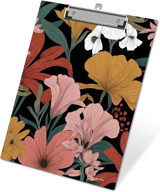 APIILVPQ Boho Clipboard，Floral Clipboards with Low Profile Clip for Office School Use, Botanical Wooden Clip Boards for Nurses Teachers Students - A02