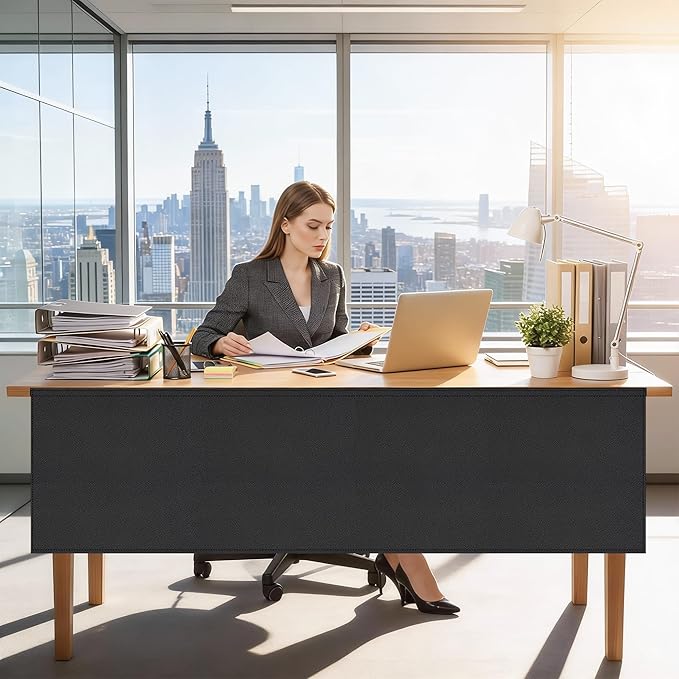 HolyMaji 60" Under Desk Privacy Panel Self-Adhesive Modesty Panel 600D Heavy Duty Desk Skirt Privacy Divider for Office Home or Standing Workstation Concealer Shield