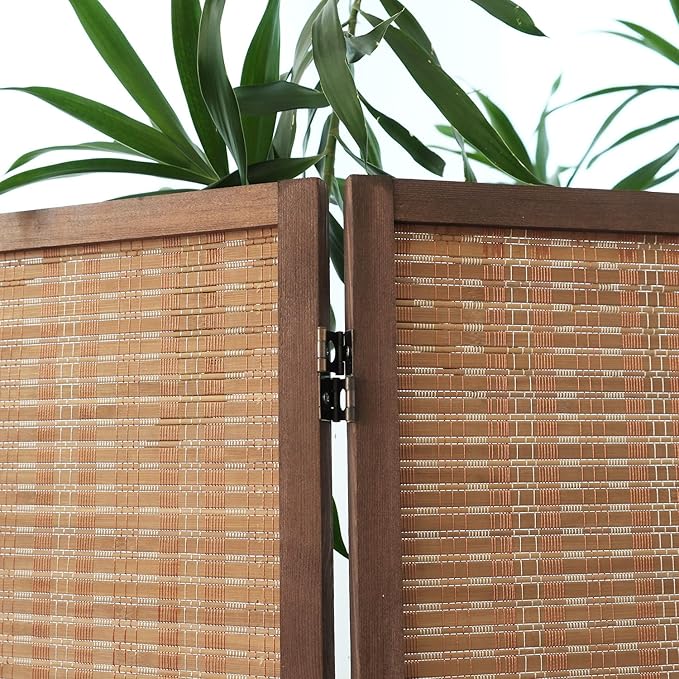 Furnnylane 3 Panel Bamboo Room Divider and Folding Panel Screen,Bamboo Panel Divider for Room Separation,Brown,67" H x 46" W