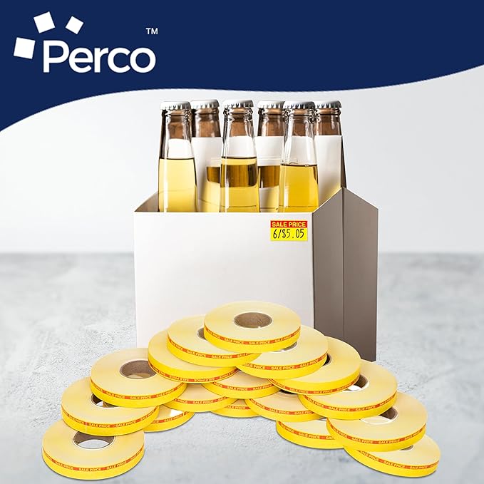 Perco Red Reverse Print on Yellow Sale Price Labels for Monarch 1110 16 Rolls with 1 Free Ink Roller