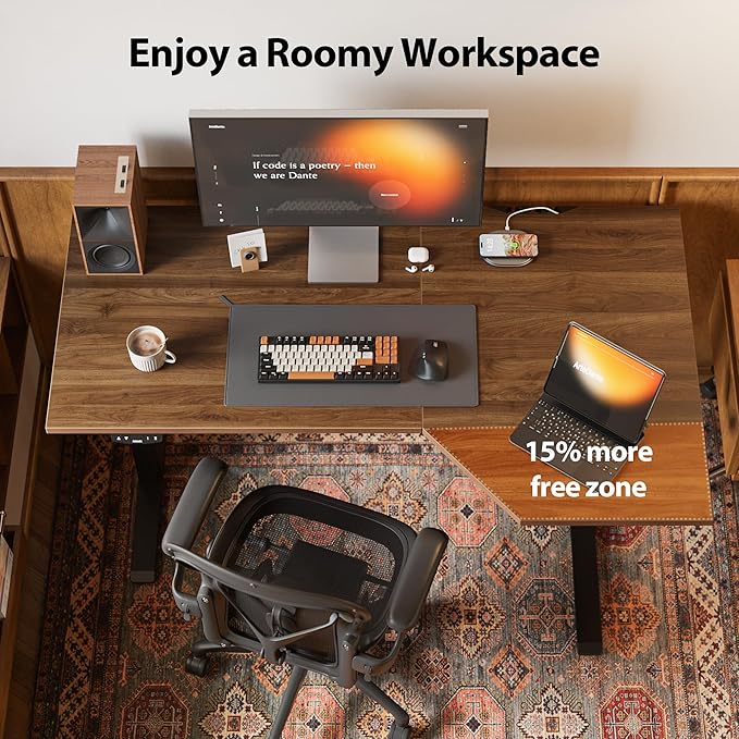 Agilestic Electric Standing Desk, L-Shaped 55 Inches Height Adjustable Desk, Sit and Stand up Desk for Work Office Home, Ergonomic Rising Computer Table for Home Office with Splice Board, Dark Walnut