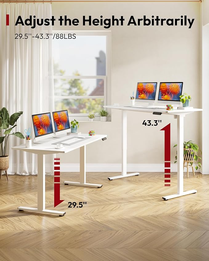 SANODESK Electric Standing Desk 40 x 24 Inches Whole-Piece Desktop Height Adjustable Stand Up Desk w/6-Button Controller Ergonomic Computer Desk for Home Office, White Frame + White Tabletop