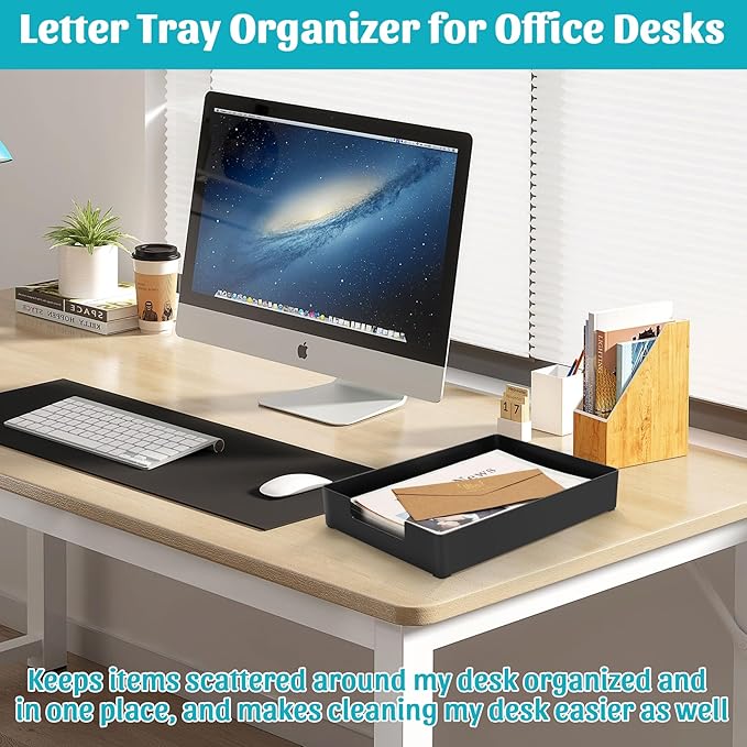AZFUNN Letter-Size Tray Desk Letter Tray Paper Tray, Sturdy Heavy-Duty Plastic Printer Paper Tray, Single-Tier Stackable File Storage Organizer for Office Home (1, Black)