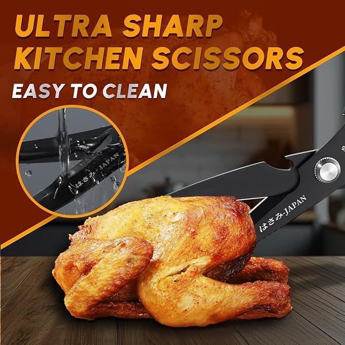 HUUSK Kitchen Scissors Set - Stainless Steel Kitchen Shear, Sharp Meat Scissors Dishwasher Safe, Heavy Duty Poultry Shears, Japanese Cooking Scissor for Food, Chicken Bones, Christmas Gift for Men