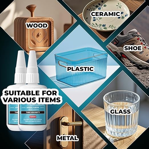 Thin Super Glue 113.6 Gram (4 oz), All Purpose Clear Liquid CA Glue Repair Wood Ceramic Glass Plastic, Heavy Duty Cyanoacrylate Adhesive for 3D Print PLA Shoe Metal, Strong Bond and Instant Superglue