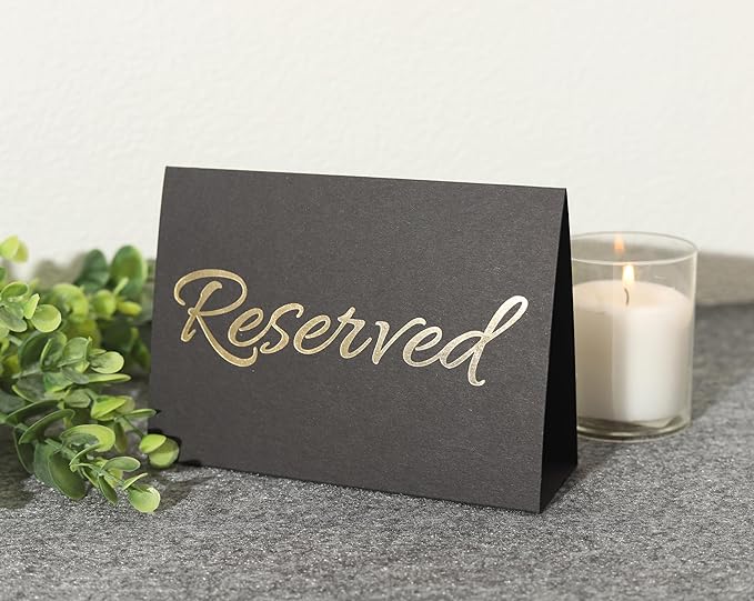20 Pack Black Reserved Table Sign with Golden Letters - Reserved Signs For Wedding - Wedding Accessories - Tent Cards For Reserving Seats & Places - Place Cards for Party
