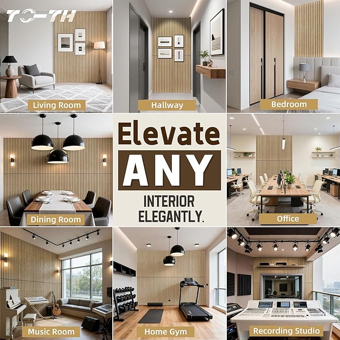 TO-TH Wood-Look Sound Panels, 4 Pack 47.2” x 23.6” Soundproof Wall Panels, Decorative Acoustic Panels,Wood Panels for Wall for Home, Office, Basement, Teak with Mitered Edges