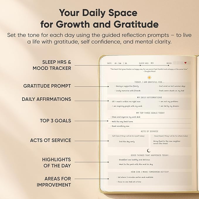 Gratitude & Self-Care Journal - Guided Mindfulness & Mental Health Journal All-in-One with Prompts for Self Discovery - Daily Journal for Men & Women by PRODUCTIVITY STORE (A5, Cream)