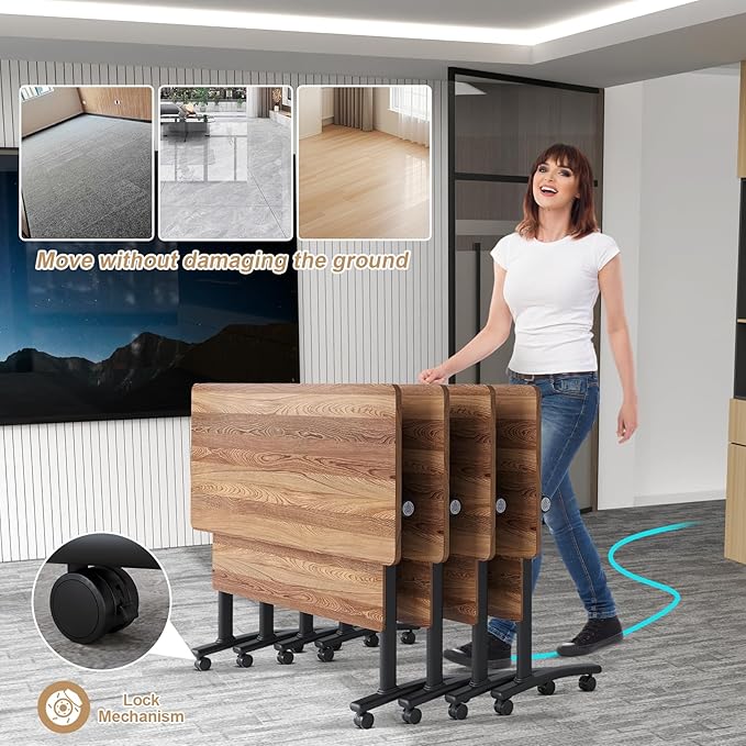 Conference Table Flip Top Mobile Conference Room Tables,Folding Conference Table with Wheels,Large Meeting Training Seminar Table Saving Space for Office Classroom(2B,70.8'')