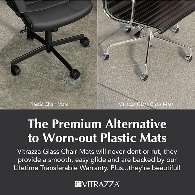 Vitrazza Glass Chair Mat 48” x 48” Superior ¼" thick, Luminoso Low-iron Ultra Clear, Certified Tempered Safety Glass, Delivers a Smooth Glide, Protects Carpet or Wood, Beautiful in Home or Office.