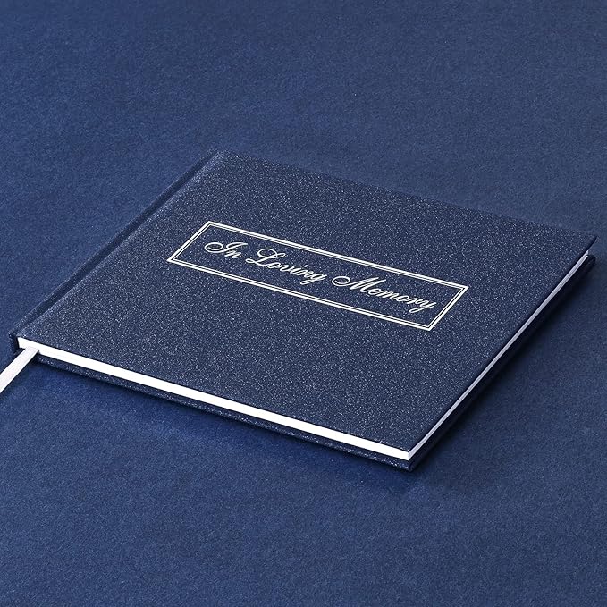 Spacobo Funeral Guest Book for Memorial Service in Loving Memory Guest Book for Funeral Guest Sign in Book (Book and Pen, Navy)
