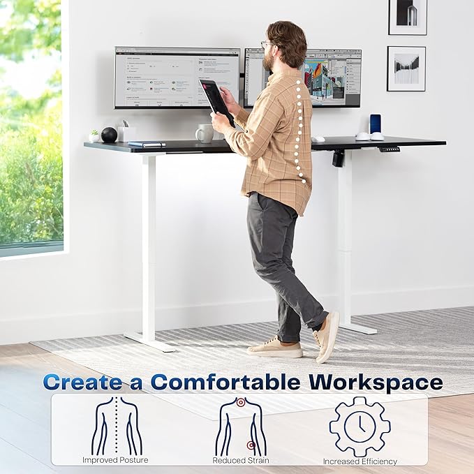 VIVO Large Electric 83 x 30 in Standing Desk, Memory Height Adjustment, 1B Series, Holds 220 lbs, Black Top White Frame, DESK-KIT-1W8B
