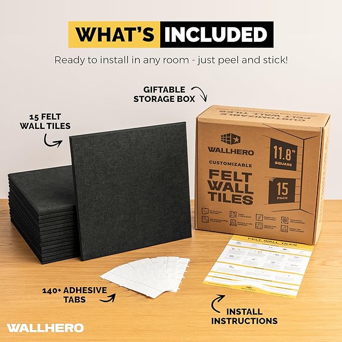 Vision Board - Large Cork Board for Walls 59" x 36", Black Bulletin Board | 15 Pack Felt Wall Tiles | Cork Boards for Office Pin Board Tack Board Cork Boards
