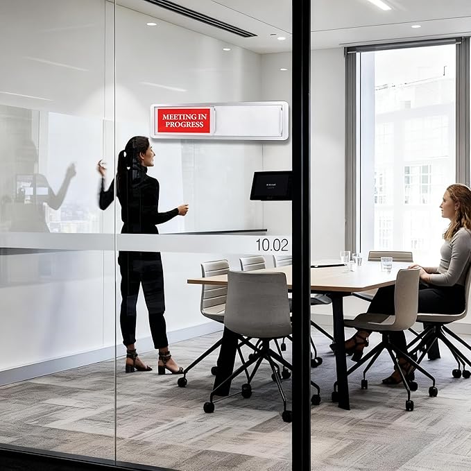 Meeting in Progress or Vacant Door Sign, Sliding Status Indicator Sign for Office, Conference Room, Home, Hospital, Hotel – Magnetic Adhesive Acrylic Privacy Signs