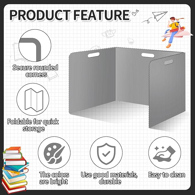 24 Pcs Desk Dividers for Students 14 × 17.5 × 14 Inch Plastic Durable and Waterproof Privacy Folders Shields Test Dividers with Classroom Privacy Boards for School Study Teacher Supplies (Gray)