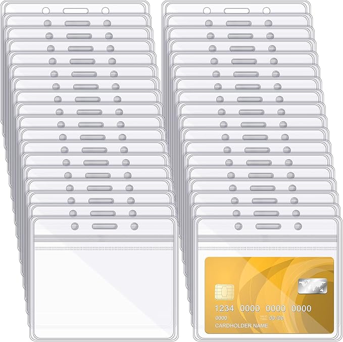 Zonon 150 Pcs Horizontal Clear ID Badge Holders Plastic Card Name Tag Holders Badge Sleeves Horizontal Waterproof Transparent PVC Sleeve Cover Pouch for Office School Travel(3.35 x 3.94 Inch)