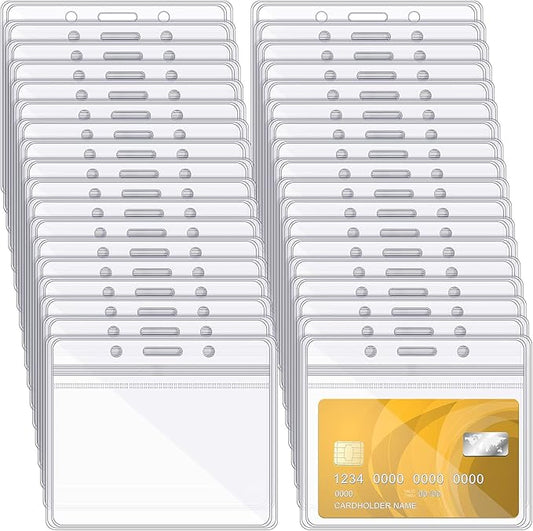 Zonon 150 Pcs Horizontal Clear ID Badge Holders Plastic Card Name Tag Holders Badge Sleeves Horizontal Waterproof Transparent PVC Sleeve Cover Pouch for Office School Travel(3.35 x 3.94 Inch)