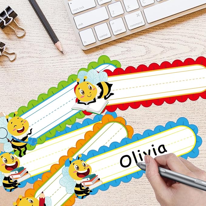 PETCEE 36Pcs Bee Desk Name Plates for Classroom - Personalized Student Desk Name Tags Stickers for Kids Self Adhesive Names Labels for Kindergarten Preschool Elementary Back to School Teacher Supplies