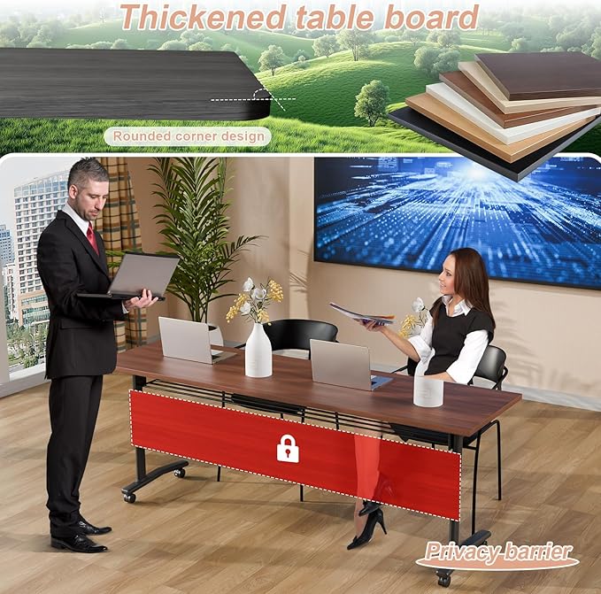 Conference Table Flip Top Mobile Conference Room Tables,Folding Conference Table with Wheels,Large Meeting Training Seminar Table Saving Space for Office Classroom(10D,70.8'')