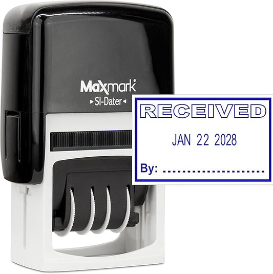 MaxMark Office Self Inking Date Stamp with Phrase Received - Blue Ink