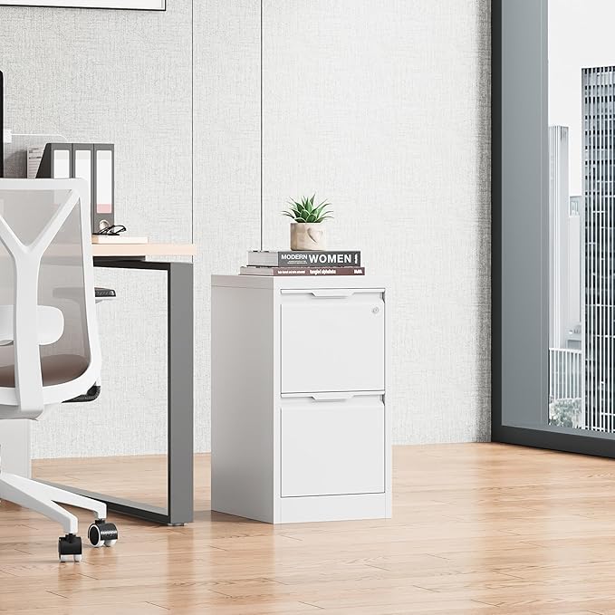 Bestoo 2-Drawer File Cabinet with Lock, Metal Filing Cabinet for Home Office, Vertical Filing Storage Cabinets, Fits File Folders, Letter/Legal/F4/A4 Size, Assembly Required (White)