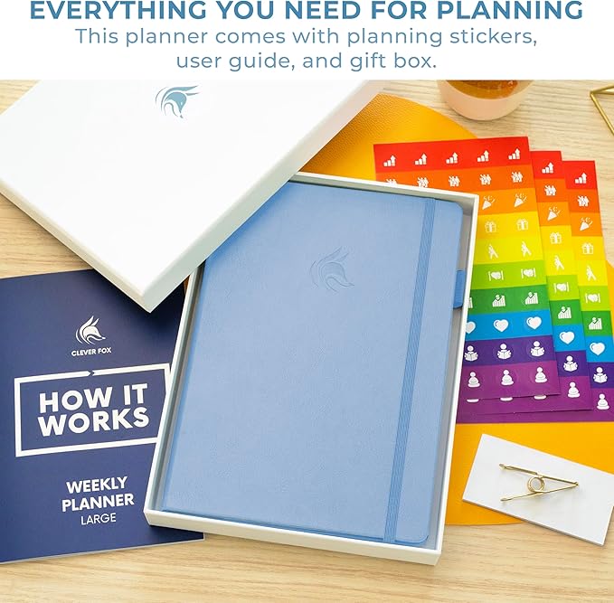Clever Fox Planner Large – Undated Weekly & Monthly Planner for Productivity, Time Management & Goals – Organizer Journal – 7x10” (Periwinkle)